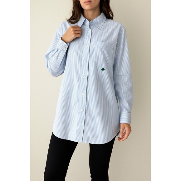 Zendaya x Tommy Hilfiger Striped Oversized Shirt Womens 2 Blue White Tunic - Picture 1 of 16
